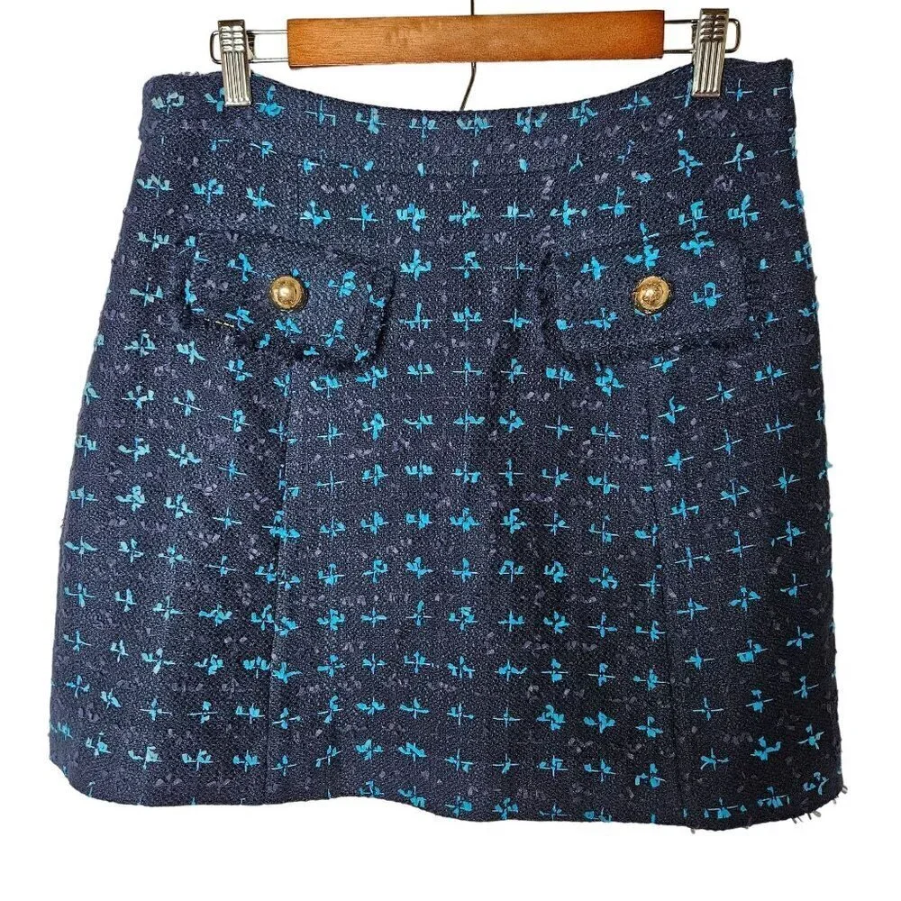 STS Sail To Sable Size‎ 8 Tweed Mini Skirt Navy Academia Clueless Preppy
