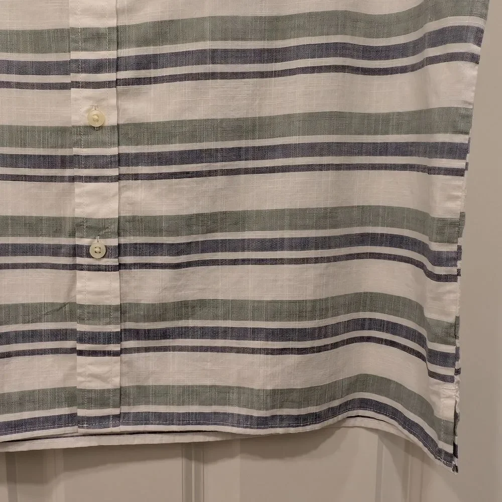 Goodfellow & Co Men's Striped Short Sleeve Shirt, White, Blue And Green