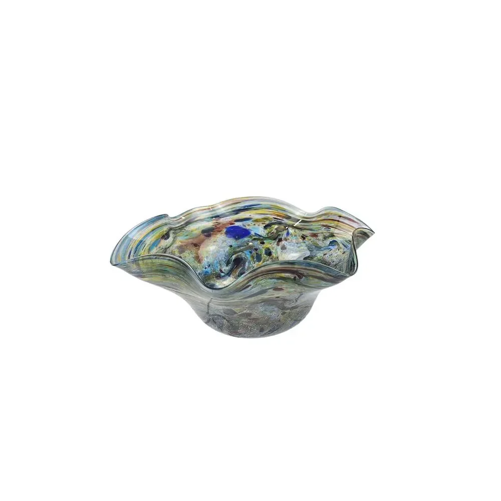 Vintage Beautiful hand-blown art glass fluted bowl.  Artist signed Mathew Kenyon