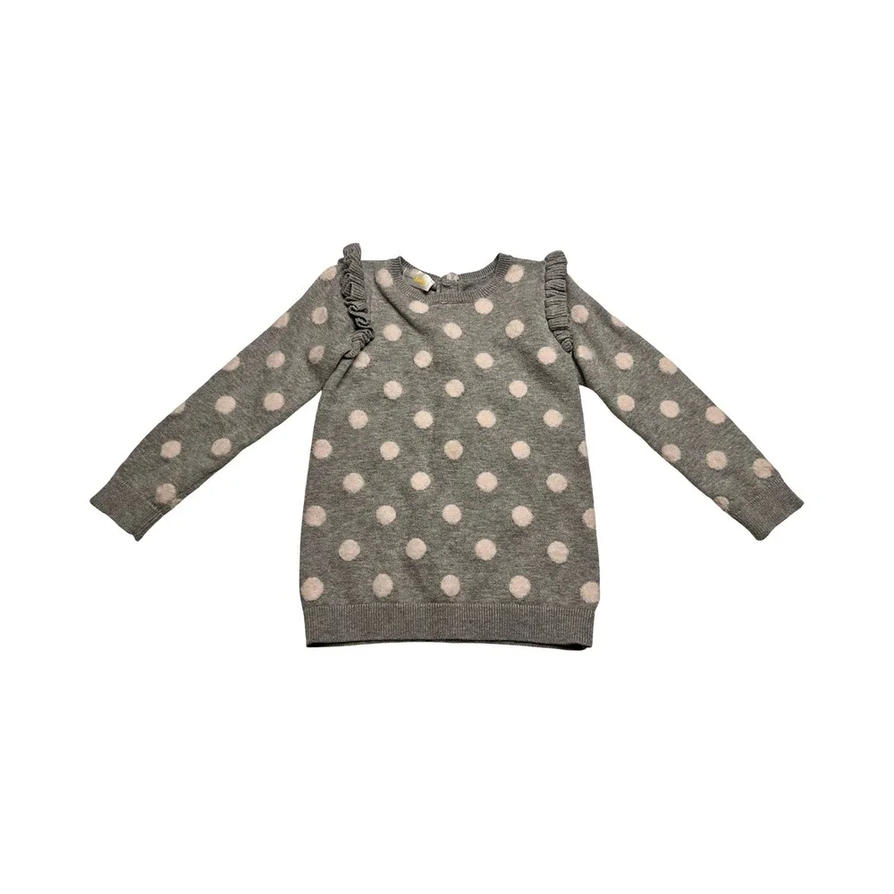 Bloomies Baby Girls Gray Pink Polka Dot‎ Ruffle Shoulder Knit Sweater 24M