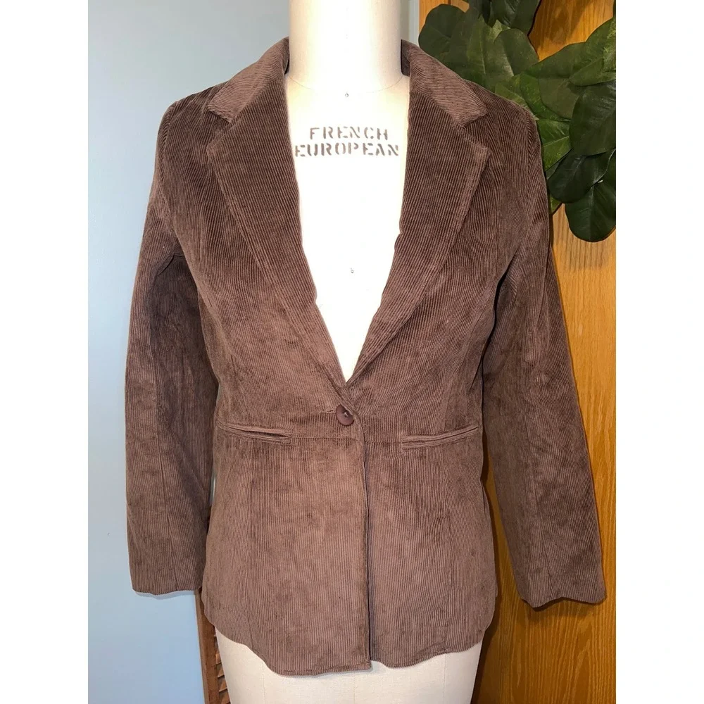 Corduroy Blazer‎ Jacket Brown Single Button Career Office Style NWT QVC Small