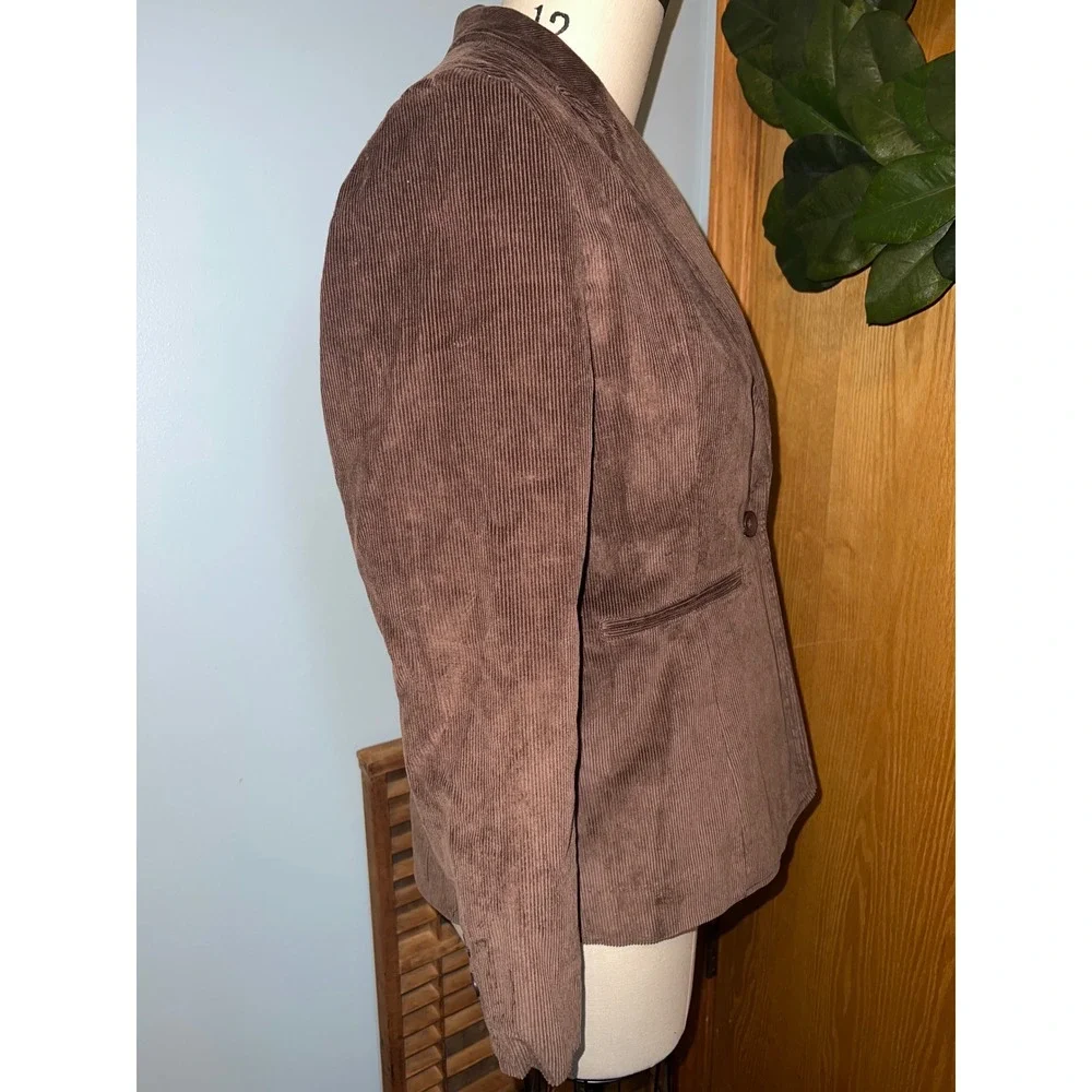 Corduroy Blazer‎ Jacket Brown Single Button Career Office Style NWT QVC Small
