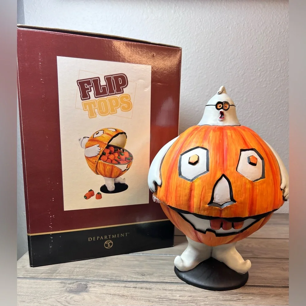 Department 56 Flip Top Ghost in Pumpkin Costume Candy‎ Dish NEW 2002 W/Box