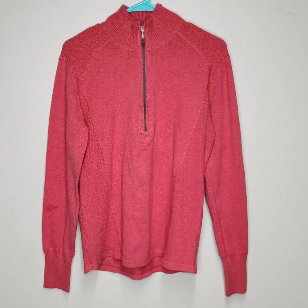 Eddie Bauer Sweater Women's XL Pink 1/2 Zip Pullover Cotton Mock Neck Classic