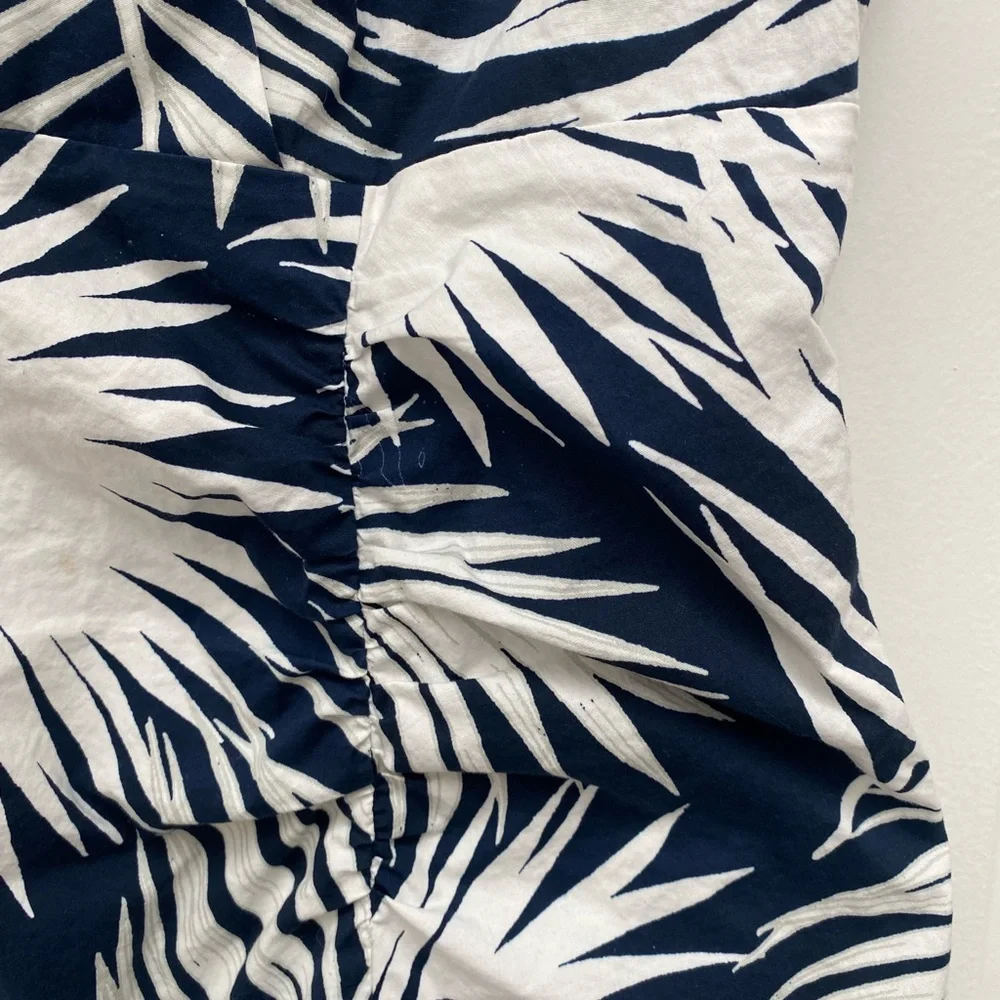 Milly Blue + White Cotton/Spandex Tropical Sleeveless Dress - size 12