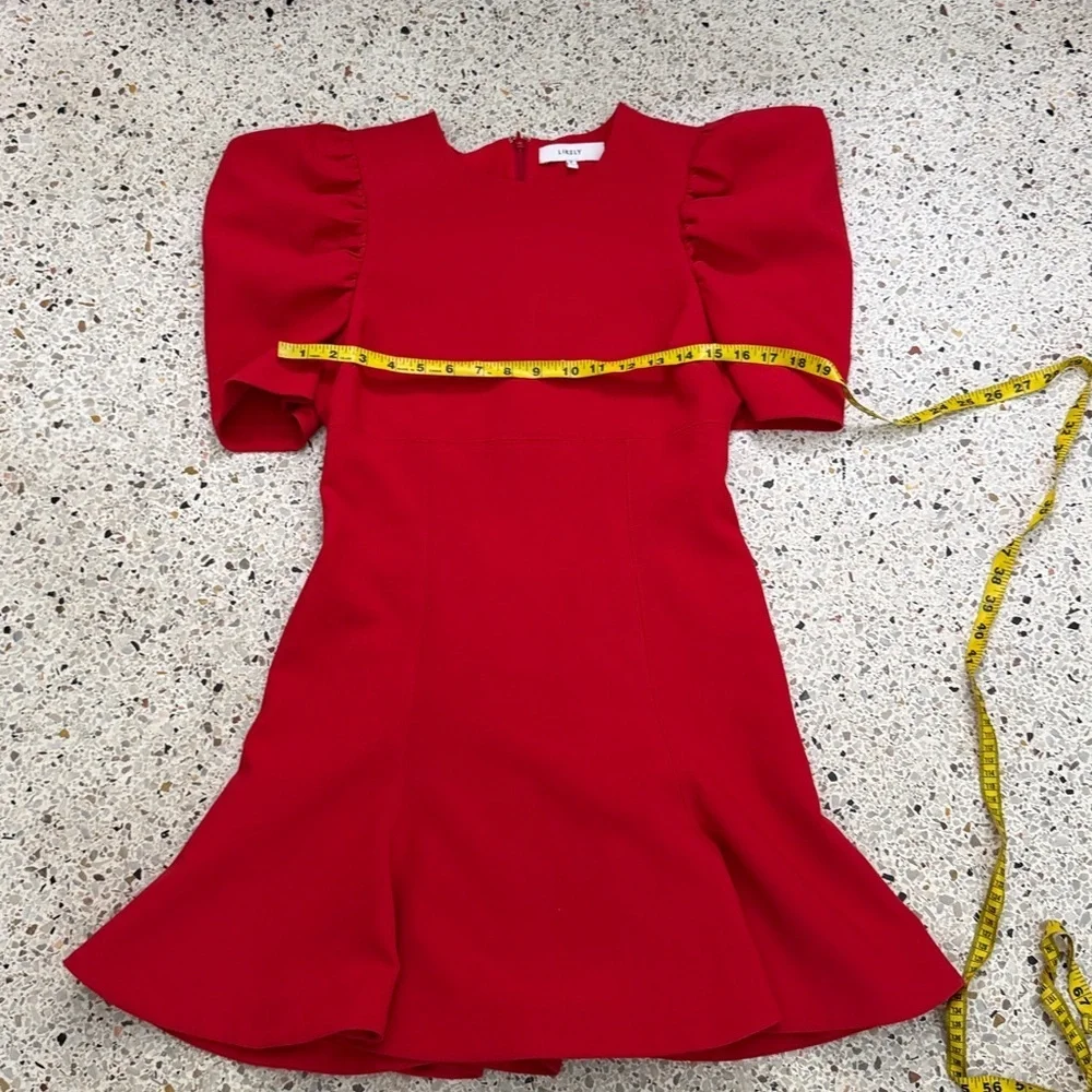 Likely poppy red mini dress flutter hem short sleeve back zip 6 Revolve
