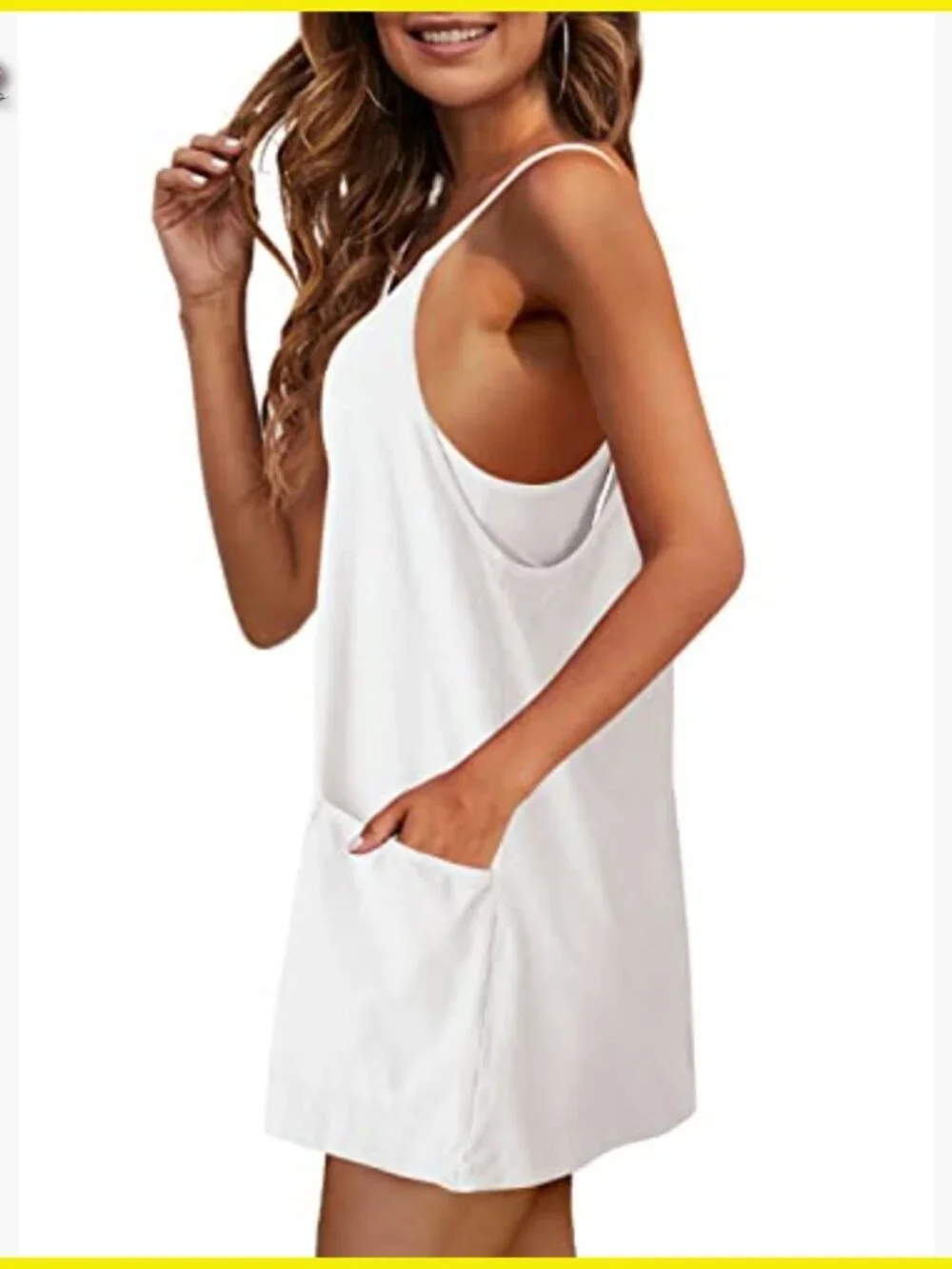 Sleeveless Mini Sundress with Pockets Athletic Short Dress V Neck Spaghetti