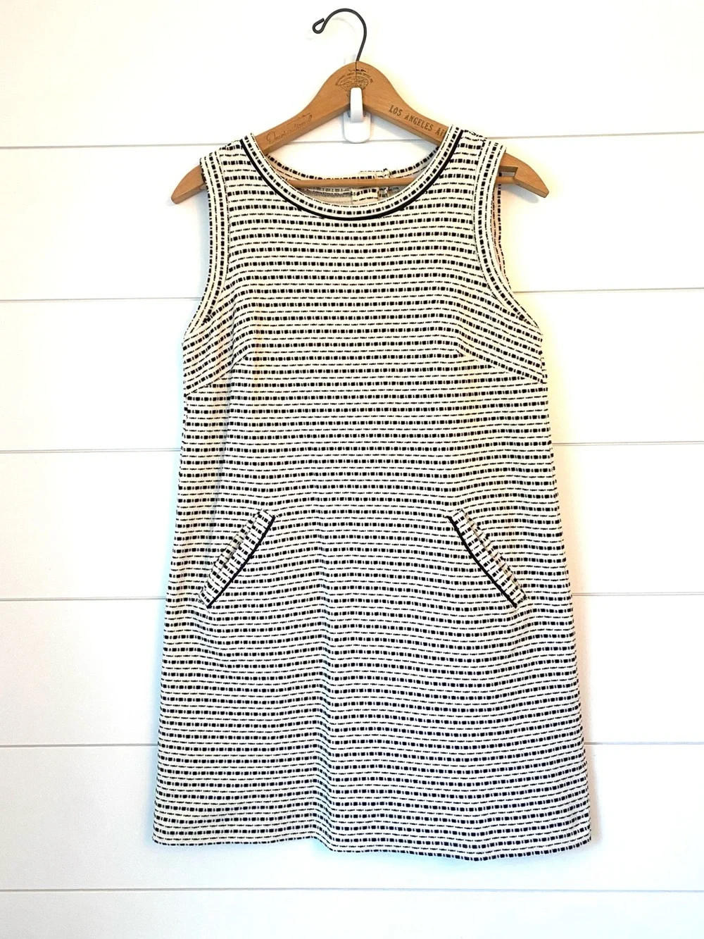 LOFT Black and White Striped Sleeveless Mini Shift Dress (XS)