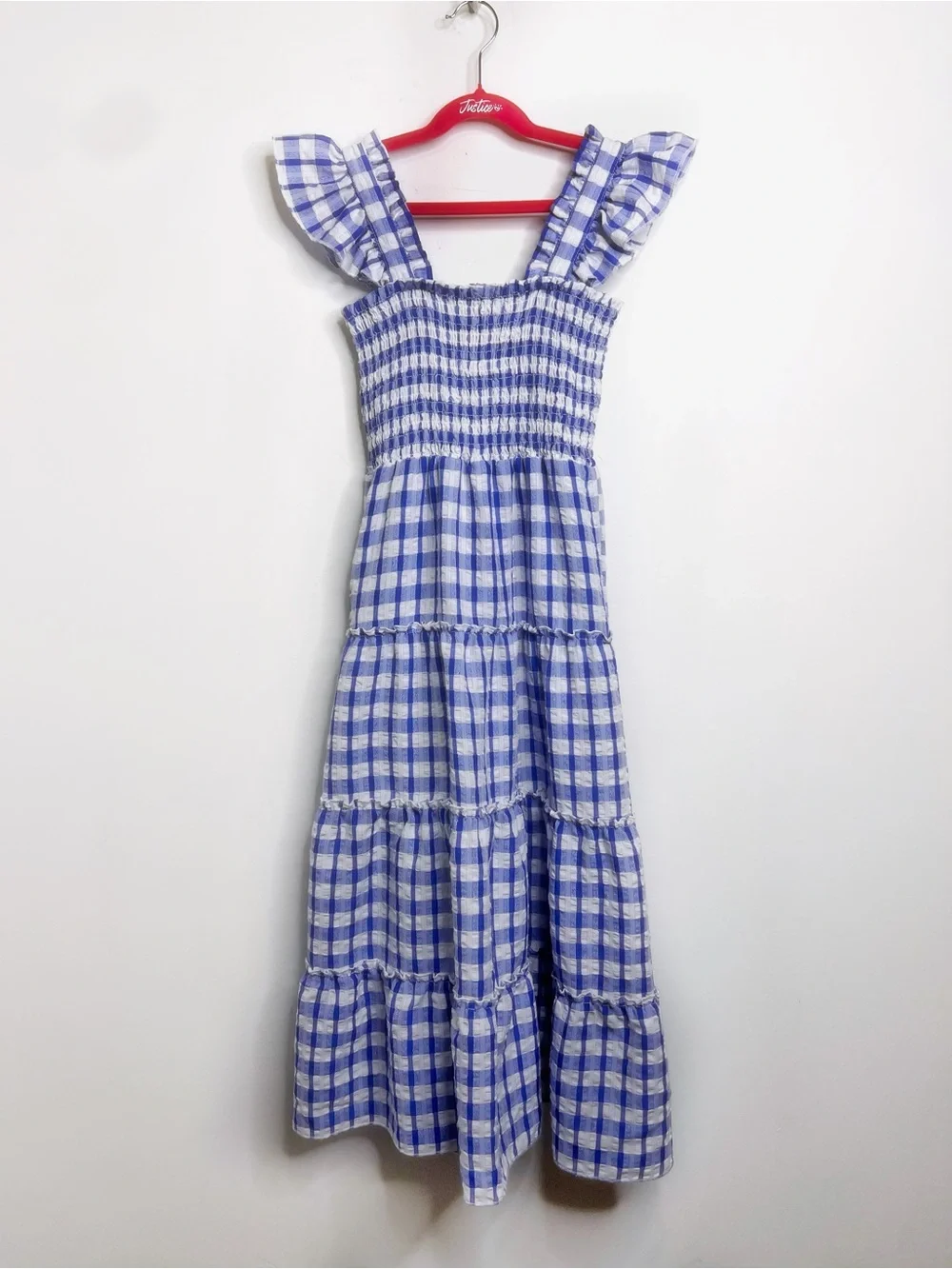 By & By Smocked Blue Gingham Maxi Dress Blue Check Size 10