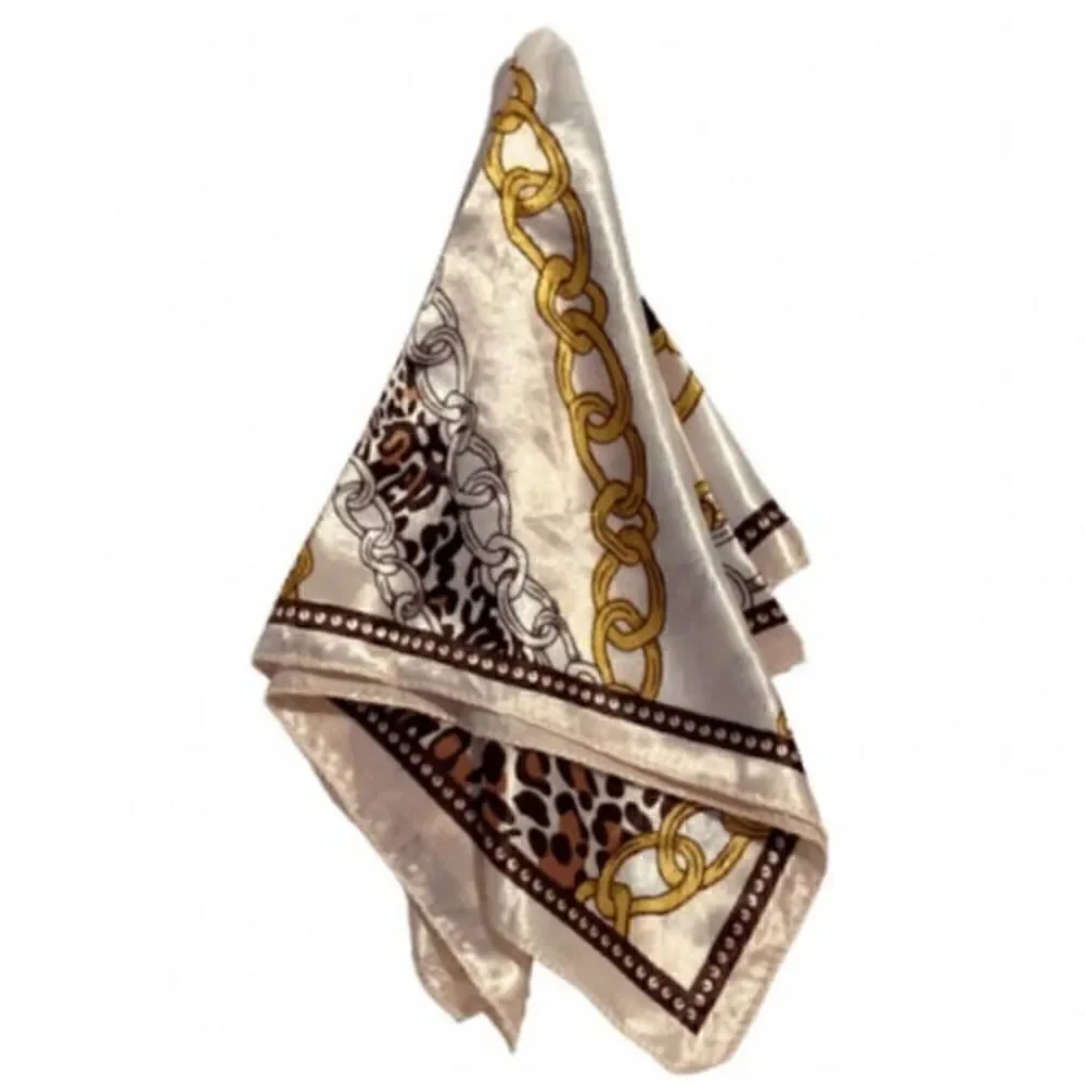Square Satin Scarf Leopard Chain Print Vintage Neckerchief Elegant Scarf