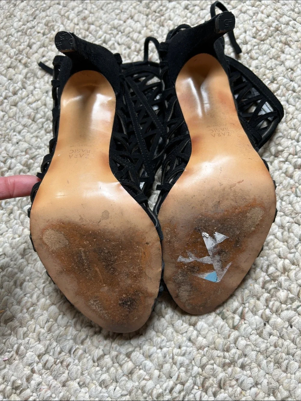 Zara Black Laser-Cut Lace-Up Peep-Toe Heels