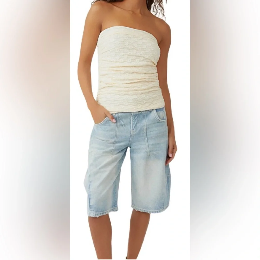 NWT Free People‎ Ona Ruched Convertible Cream Miniskirt