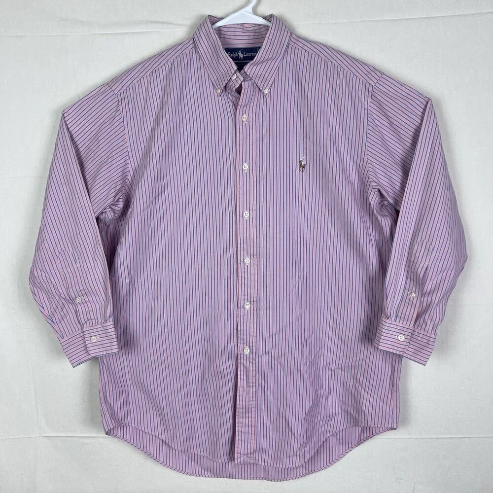 POLO RALPH LAUREN - Yarmouth Blue‎ & Pink Striped Oxford Dress Shirt 16-32