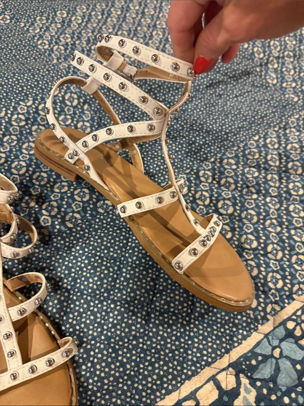 Forever Young White Studded Gladiator Sandals for Women