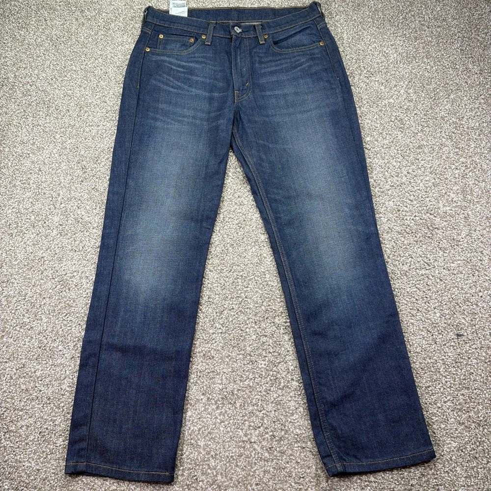 Levi 514 Premium Dark Wash Jeans Straight Fit 33X30 Whiskering Faded