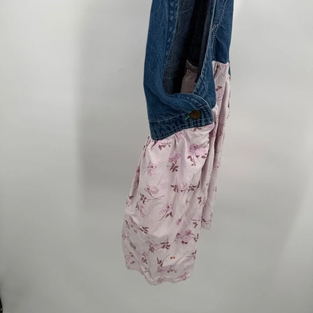 Vintage Washington Dee Cee Upcycled Denim Overall Dress Pink Floral Measurements