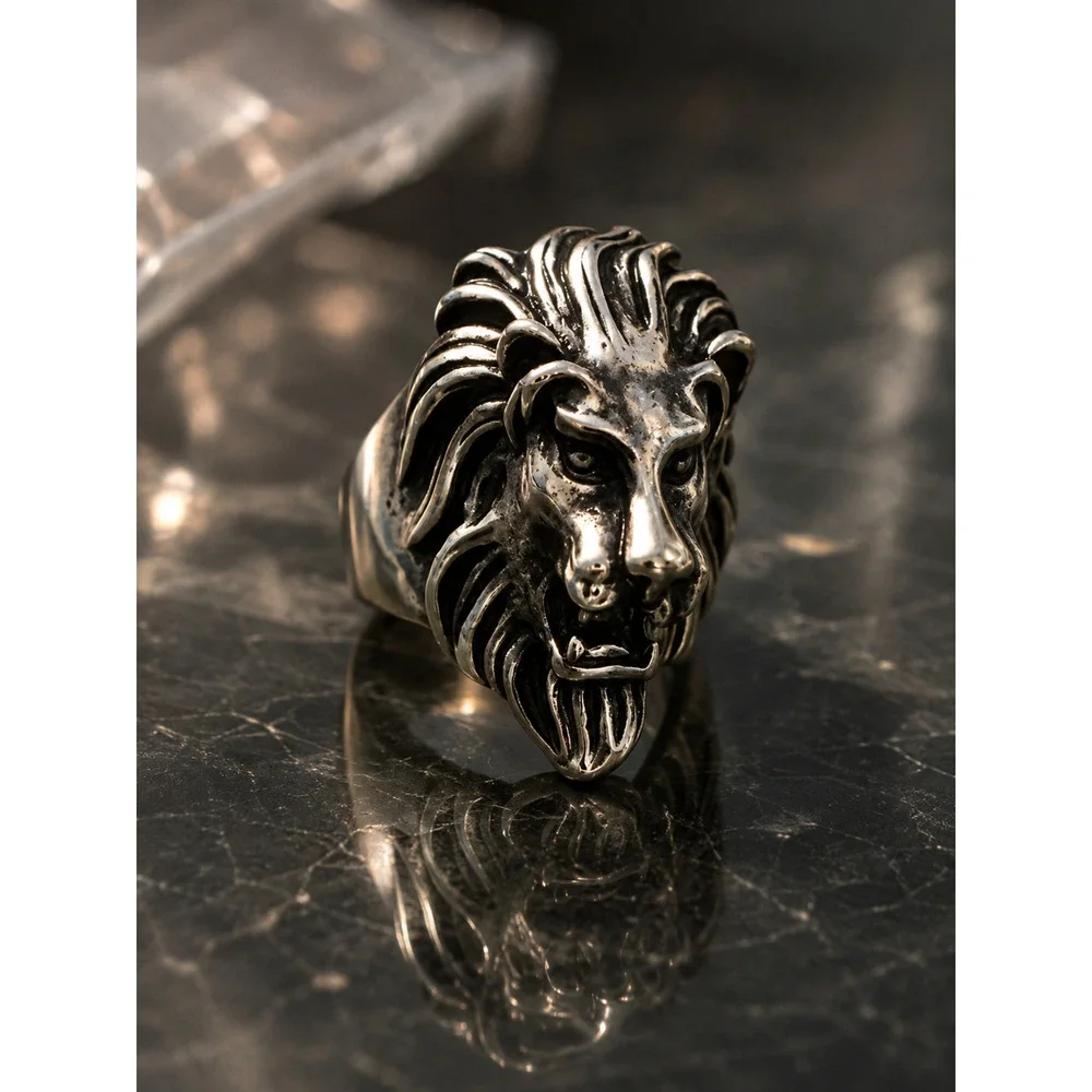 Men’s Stainless Steel Lion Head Ring King Beast Biker Gothic Statement Size 8