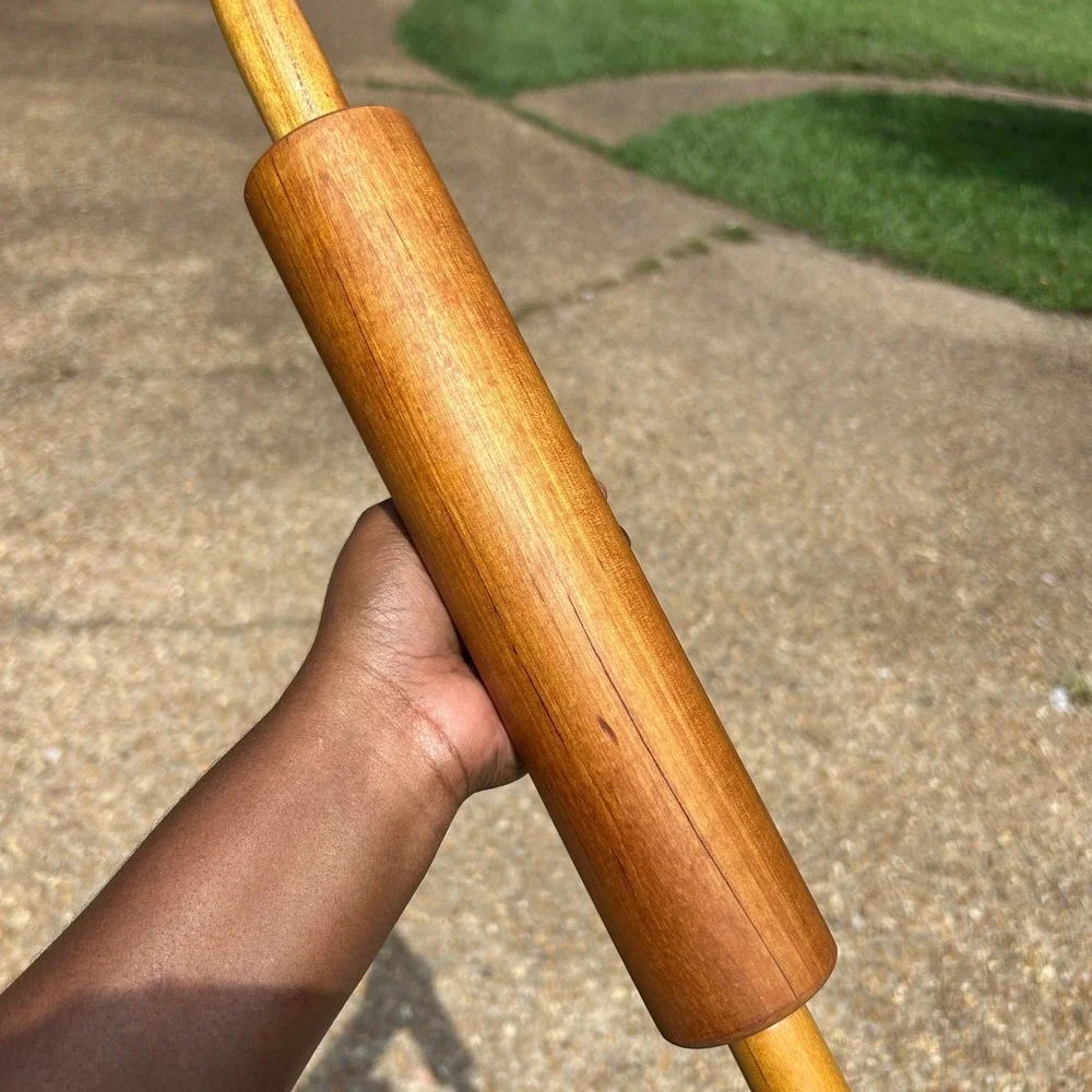 Vintage Rolling Pin Kitchen 19.5in Brown Wood Rotating Barrel farmhouse