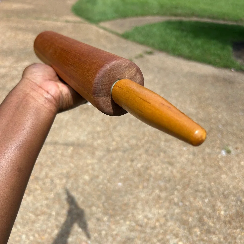 Vintage Rolling Pin Kitchen 19.5in Brown Wood Rotating Barrel farmhouse
