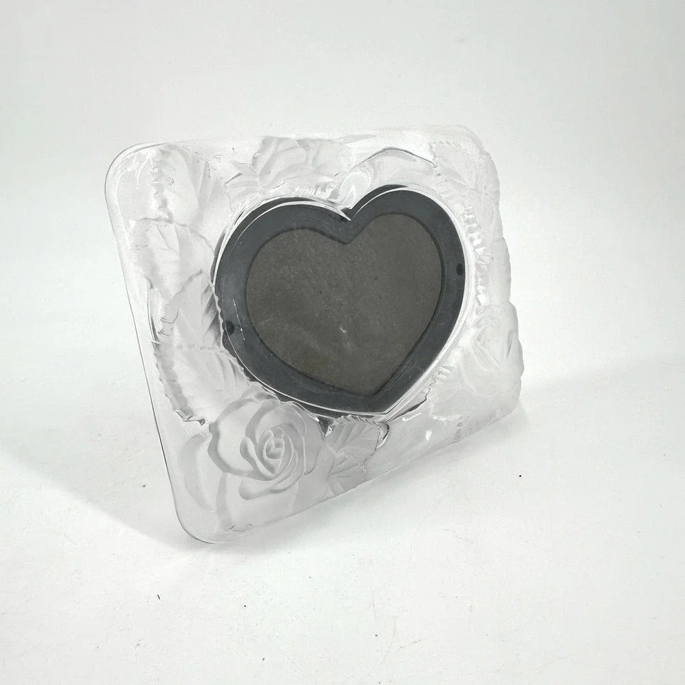 Vintage‎ Crystal Glass Heart Photo Frame Made in Japan 2