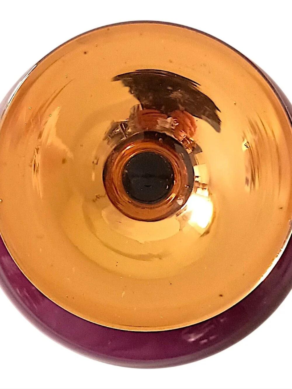 Vtg Amethyst Glass Trinket Dish‎ Pedestal Finial Lid Vanity Gold Gilt Candy Jar