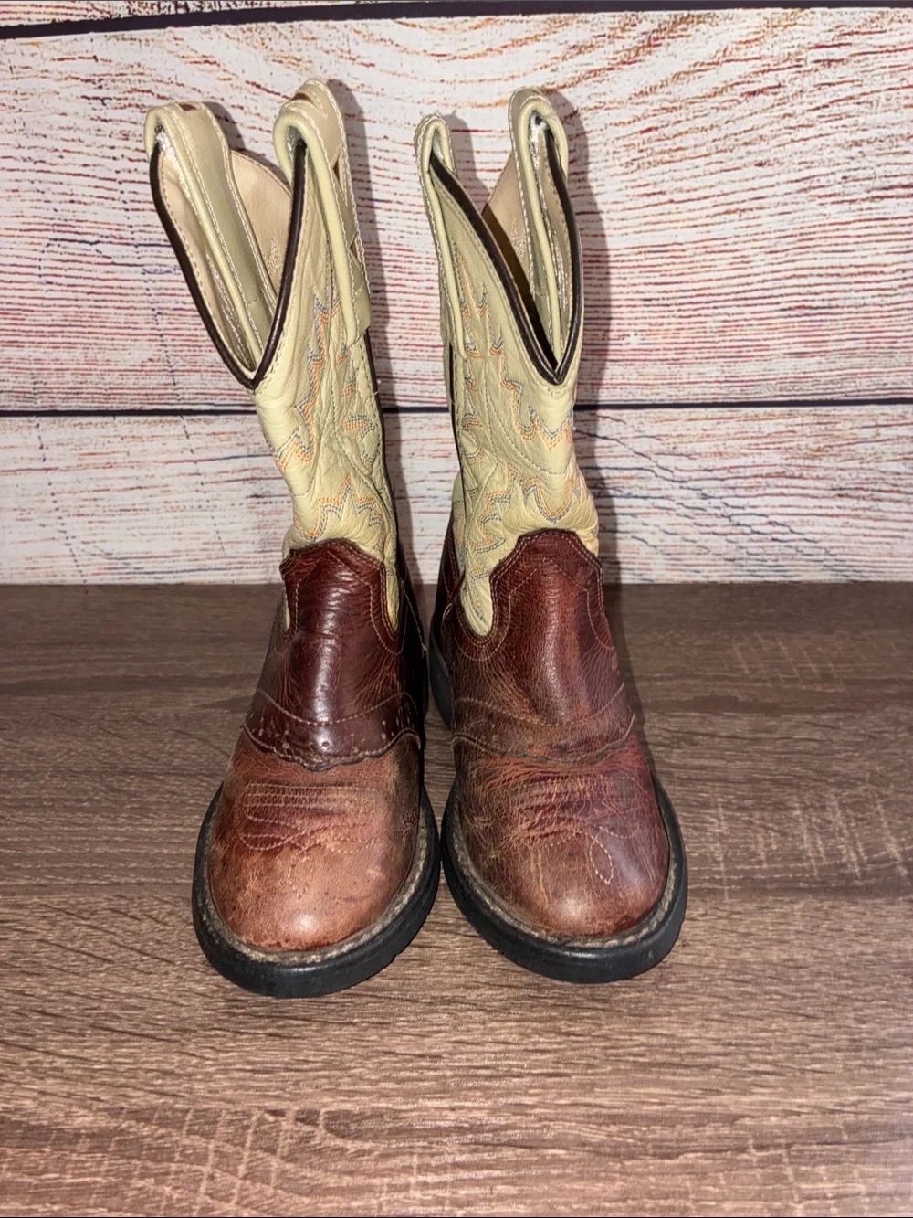 Two-Tone Western Cowboy Boots - Brown & Cream