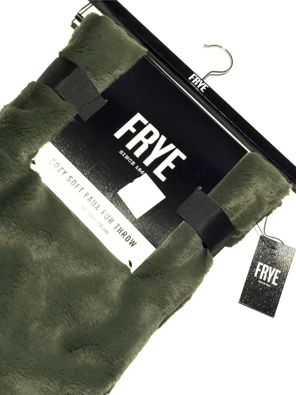 FRYE Faux Fur Throw Blanket Olive Army Green 50 x 70