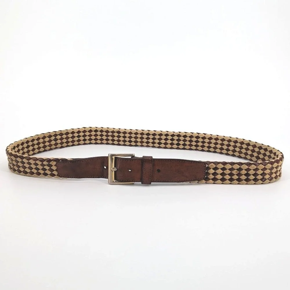 Longhi Italy Woven Leather Cord Braided Belt Brown Tan 42 Inch‎