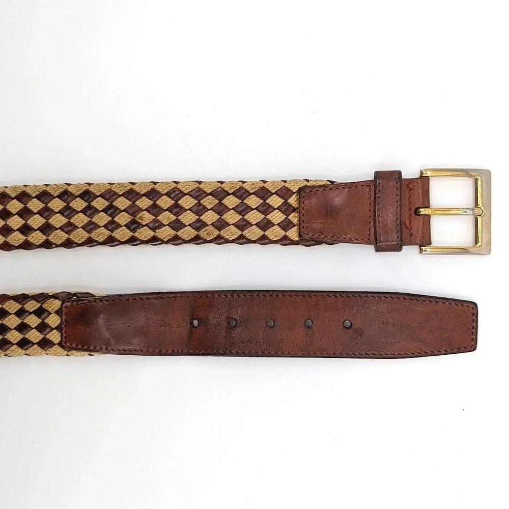 Longhi Italy Woven Leather Cord Braided Belt Brown Tan 42 Inch‎