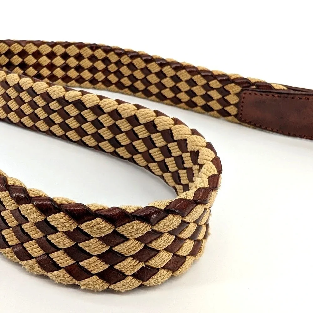 Longhi Italy Woven Leather Cord Braided Belt Brown Tan 42 Inch‎