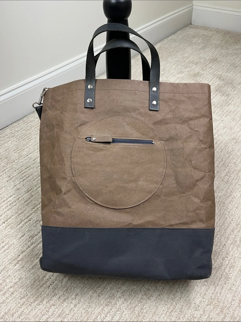 Minimalist Washable Kraft Paper Tote Bag Laptop Work Carryall Brown