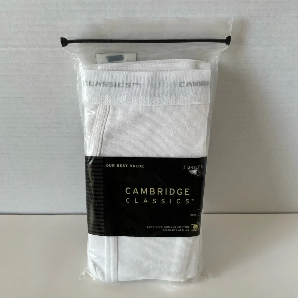 Cambridge Classics 3 White Men’s Briefs Size 36