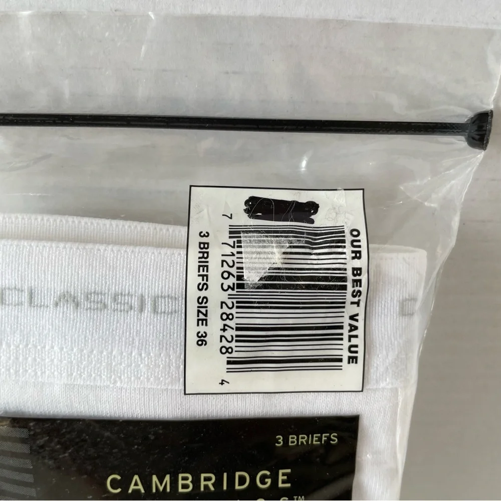 Cambridge Classics 3 White Men’s Briefs Size 36