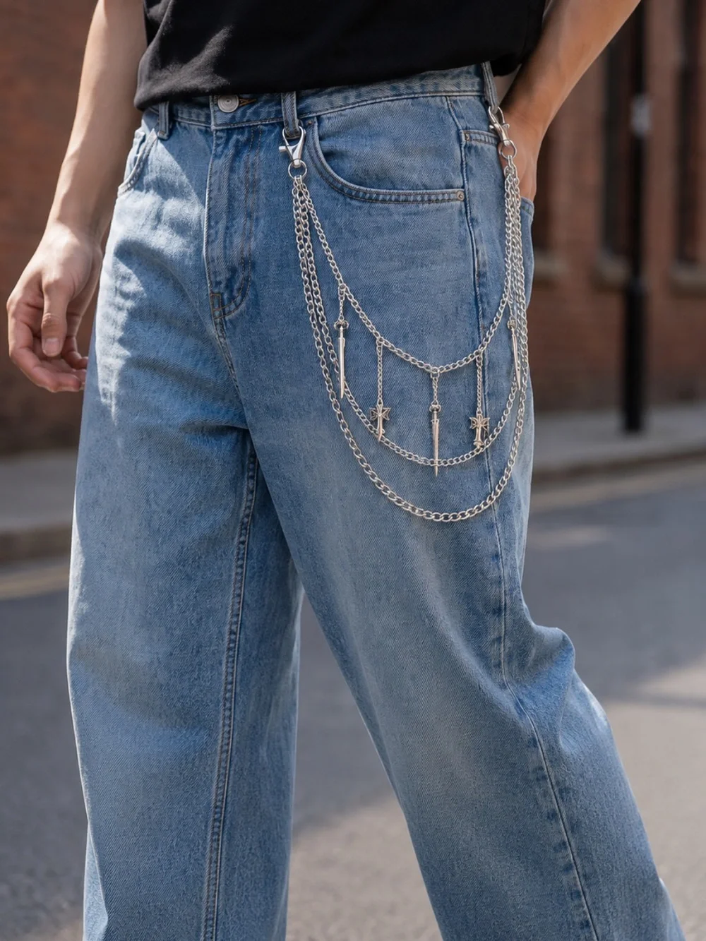 Y2K Layered Pants Jean Chain Star Dagger Goth Punk Grunge Premium Stainls Steel