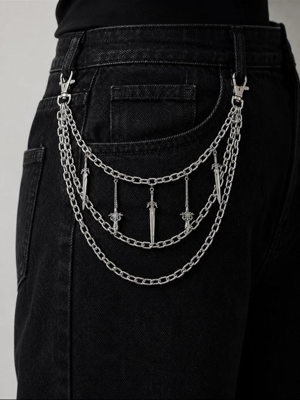 Y2K Layered Pants Jean Chain Star Dagger Goth Punk Grunge Premium Stainls Steel