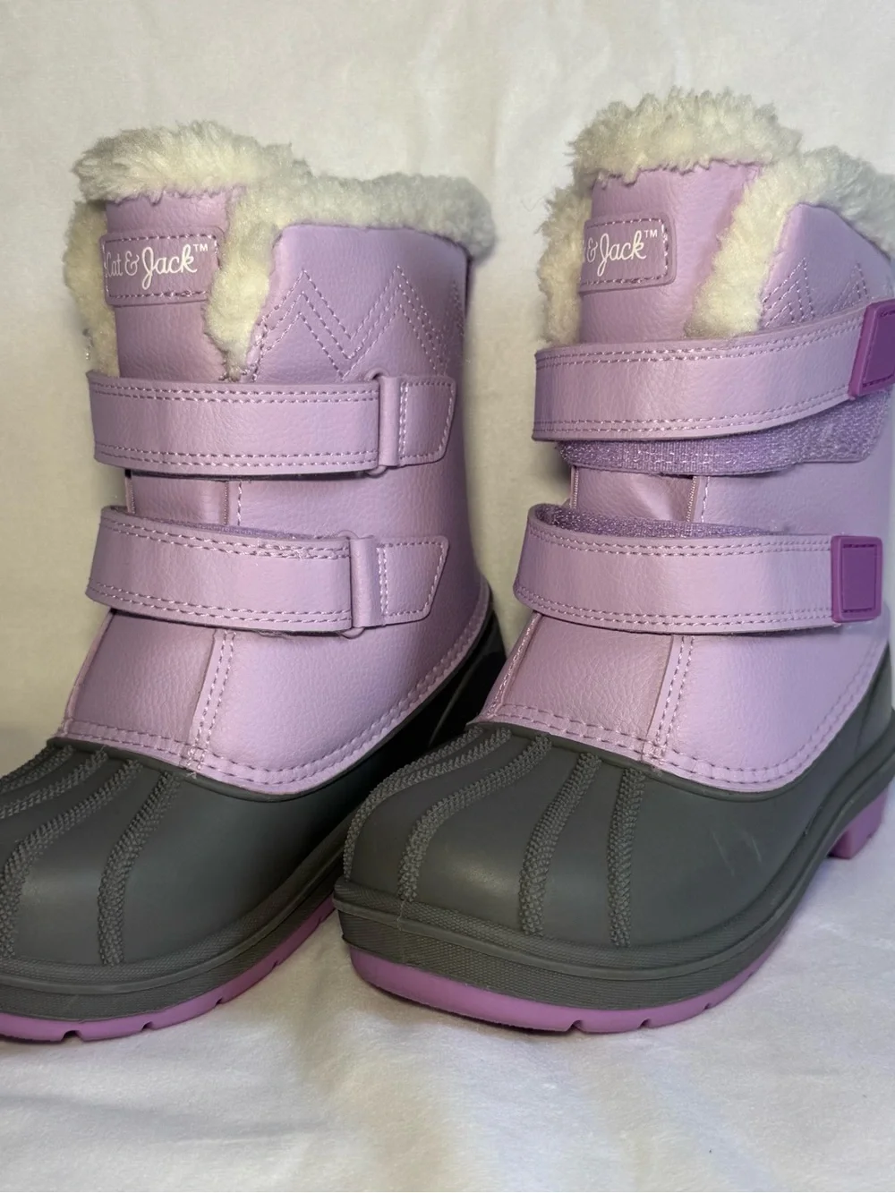 Cat & Jack Lavender and Gray Faux-Fur Strap Winter Boots