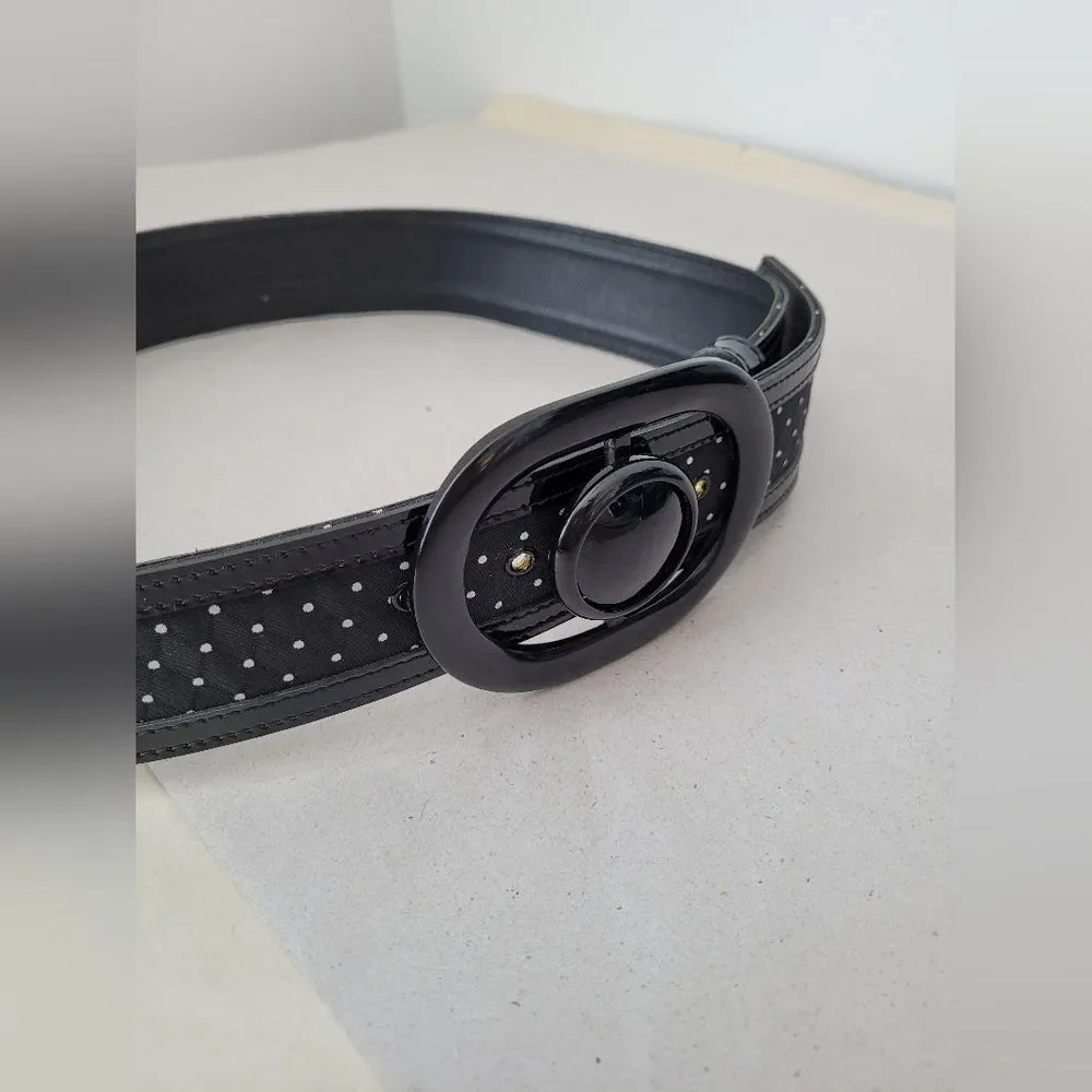 Emporio Armani Black Polka Dot Belt Leather Size 42 Women Designer Office Career