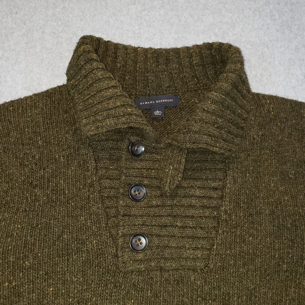 Banana Republic Shawl Collar Sweater Mens Green Sz L Lambswool Blend‎ Fisherman