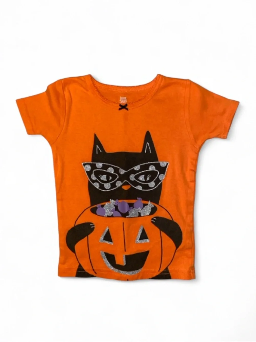 Carter's Orange Cat & Pumpkin Tee with Black Polka Dot Leggings
