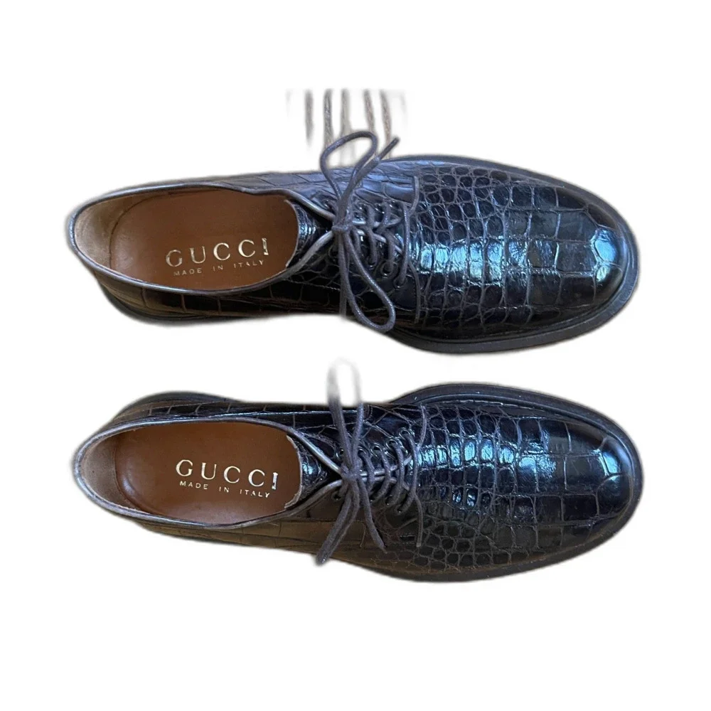 Vintage GUCCI Brown Alligator Leather Lace Up Shoes   Mens Size EU 42.5 US 9.5