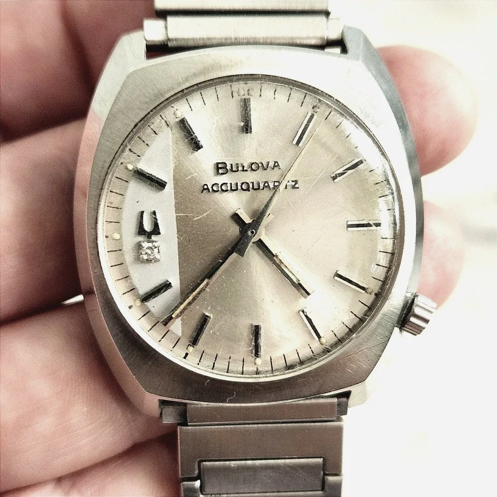Vintage Bulova Accutron Accuquartz Stainless Steel Diamond 218‎ Watch FOR PARTS