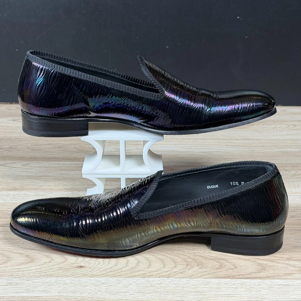 Mezlan Duque Shoes Mens Size 10.5 Black Marbleized Calfskin Loafers Spain Made