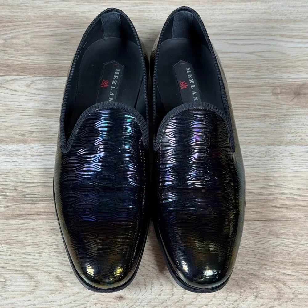 Mezlan Duque Shoes Mens Size 10.5 Black Marbleized Calfskin Loafers Spain Made