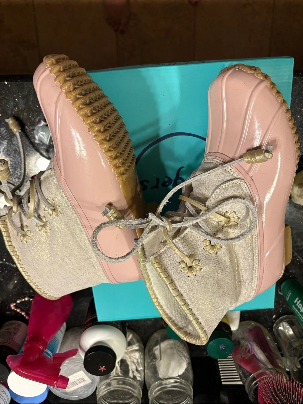 Chloe Pink and Cream Women's Winter Rain Boots