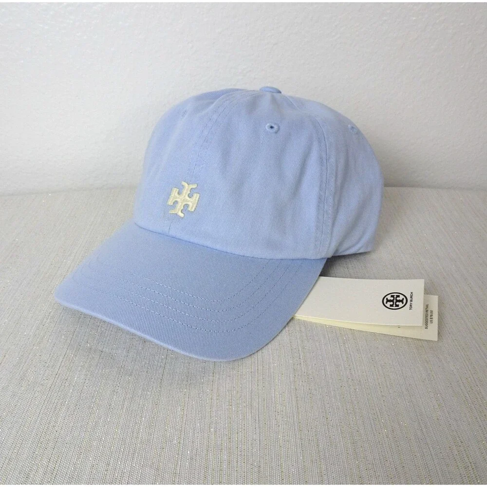 TORY BURCH Logo Baseball Cap Hat Blue Ice Floe Adjustable Cotton NWT $78