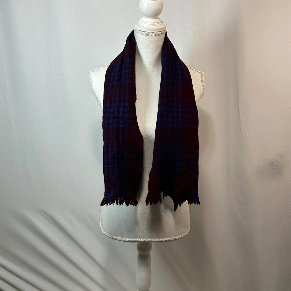 Mens Plaid Scarf Burgundy & Blue, Woven, Winter‎ Accessory