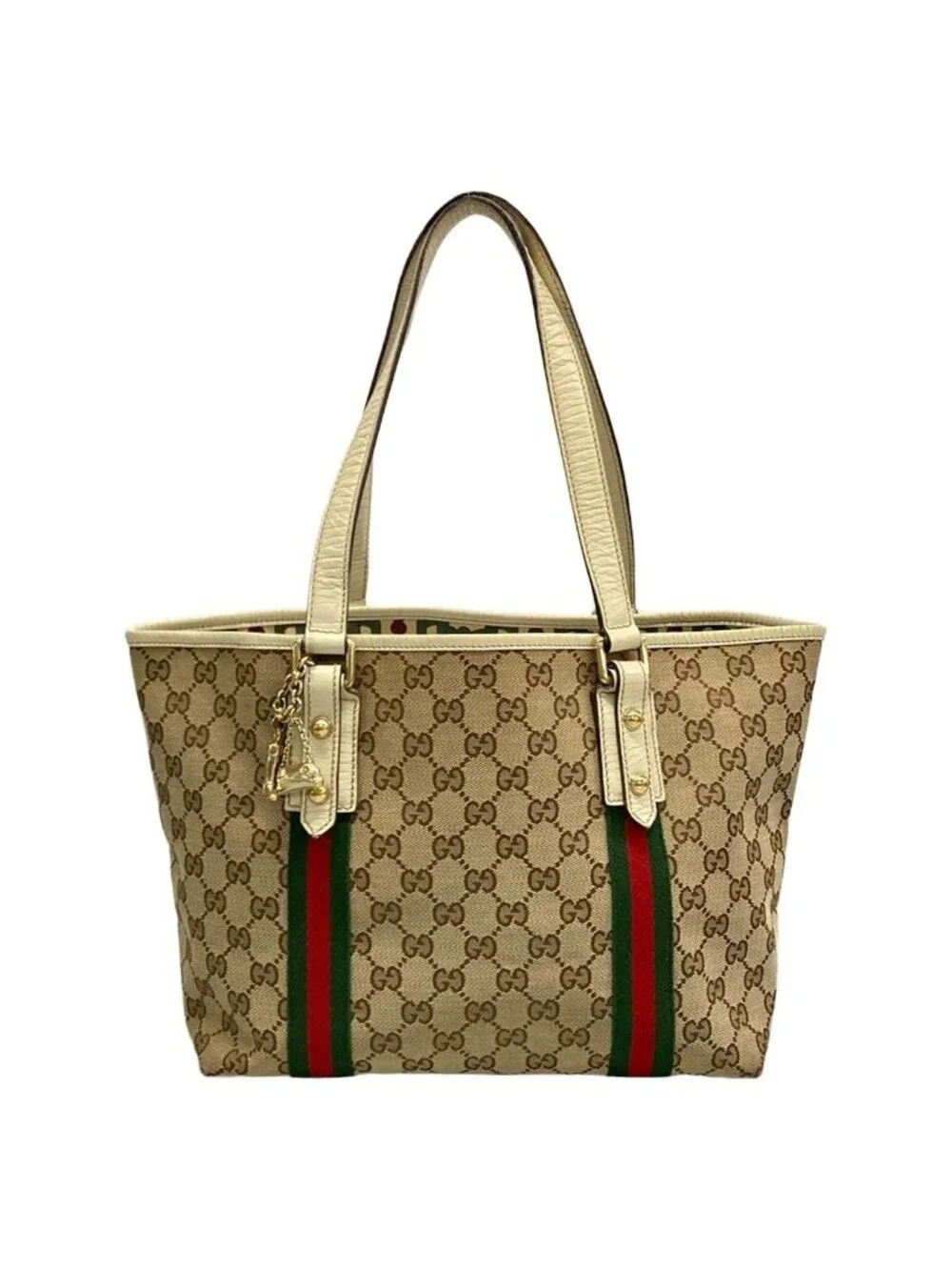 Gucci Tote GG Pattern Sherry Beige Ivory Multi Leather