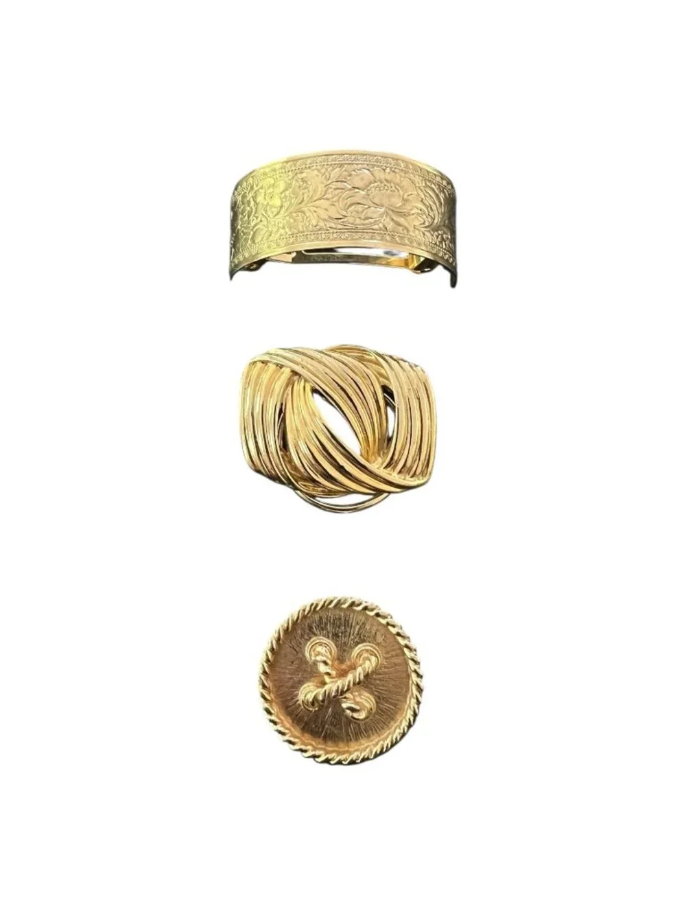 Vintage Gold Tone Accessory Lot, Gay Boyer & Ribbed Knot Scarf Clips, Hair Clip