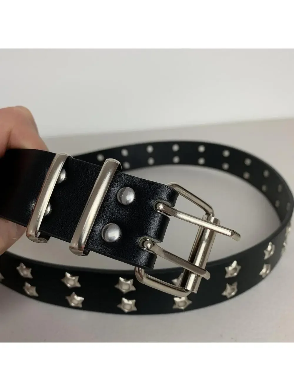 Cyber Western Essential Y2k 2000s style studded punk goth black and silver belt.