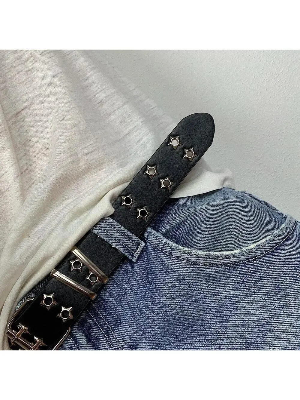 Cyber Western Essential Y2k 2000s style studded punk goth black and silver belt.